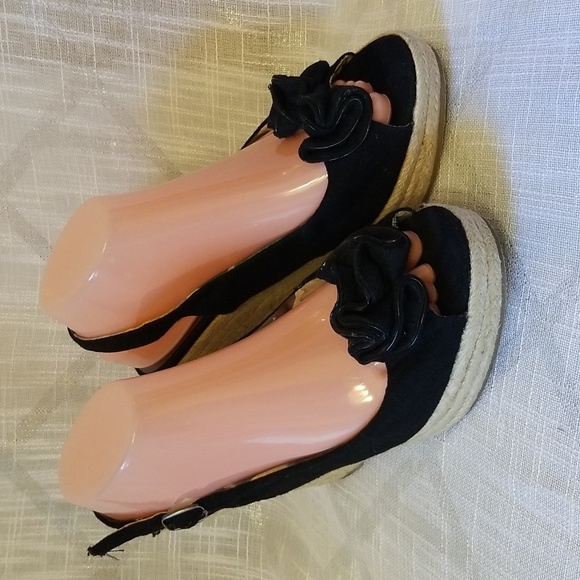Madden Girl Shoes Sandals Wedges Size 9.5 Black Open Toe - Picture 1 of 9